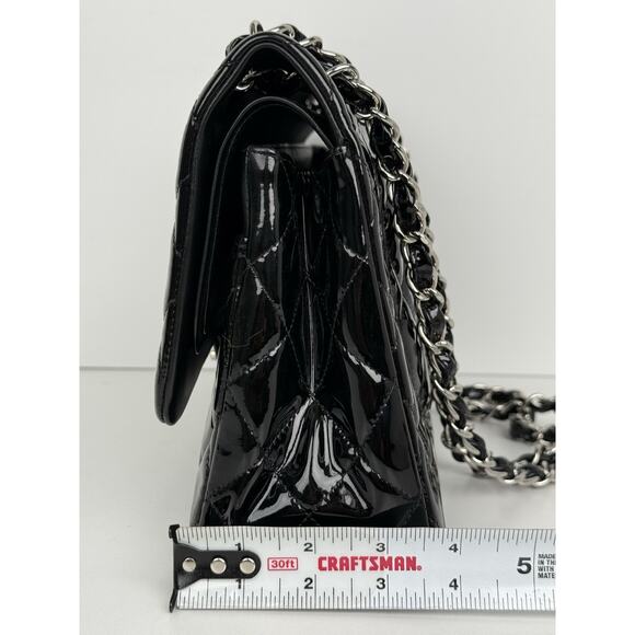 Chanel Patent Quilted Jumbo Single Flap Bag Black with Silver Hardware B-2 - Picture 13 of 16